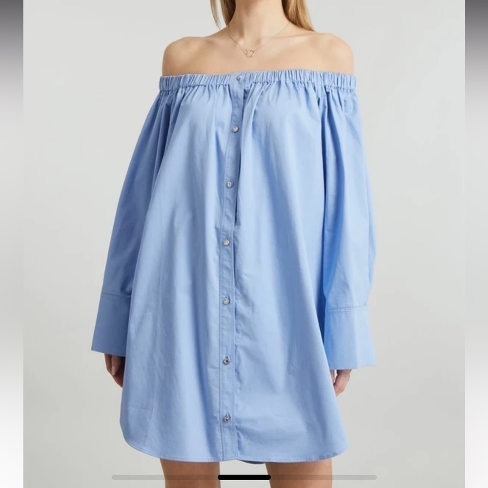NWOT STINE GOYA Amanuel off the shoulder button down mini Shirt Dress size S